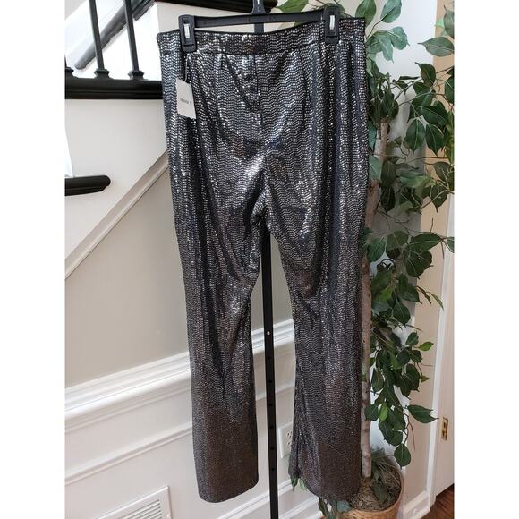 Forever 21 Sequin Pant Womens 0X Black Geo Print Elastic waist Wide Legs Pull On - Picture 7 of 12